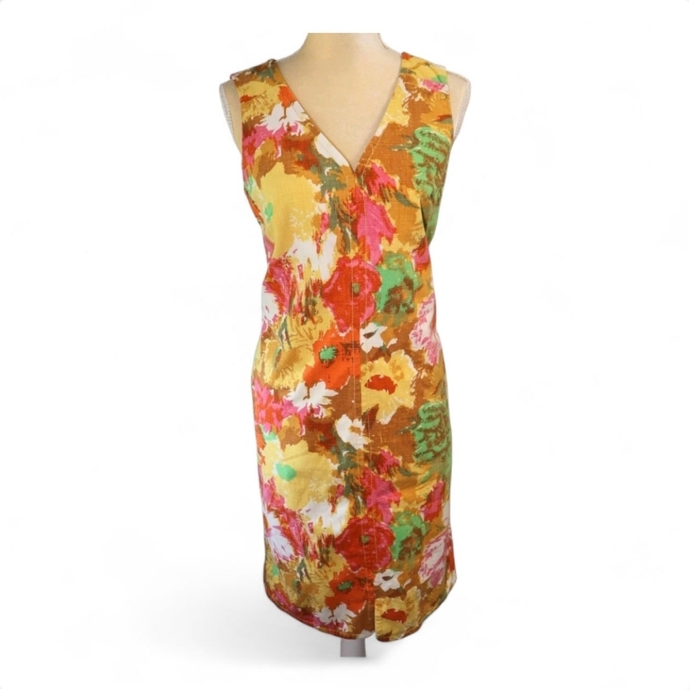 Talbots Colorful Floral Watercolor Print Sleeveless Knee Length Dress, Size 6